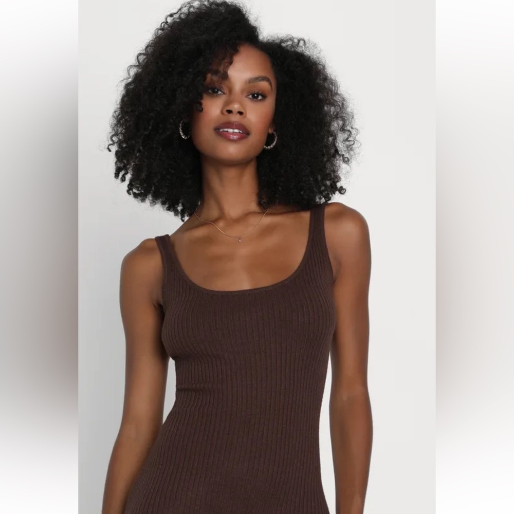 Lulus Layer Lover Brown Ribbed Knit Two-piece Dress & Cardigan Set - Size M - Picture 7 of 10